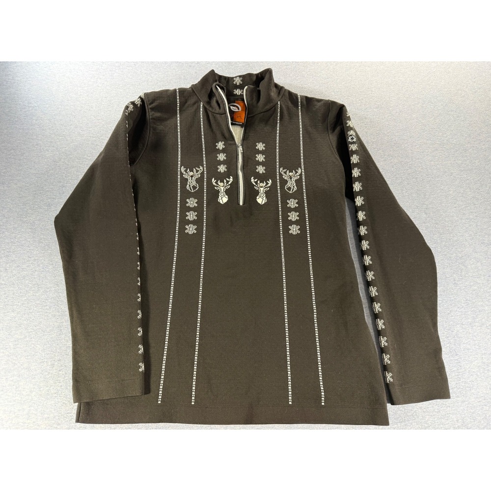 Edin Italy Black White Nordic Deer Rhinestone Quarter Zip Pullover Sweater
